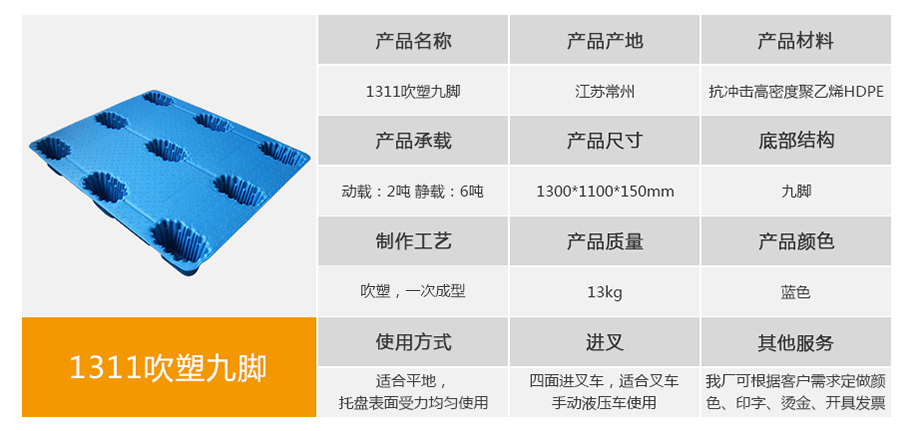 william威廉中文官网1311九脚吹塑托盘