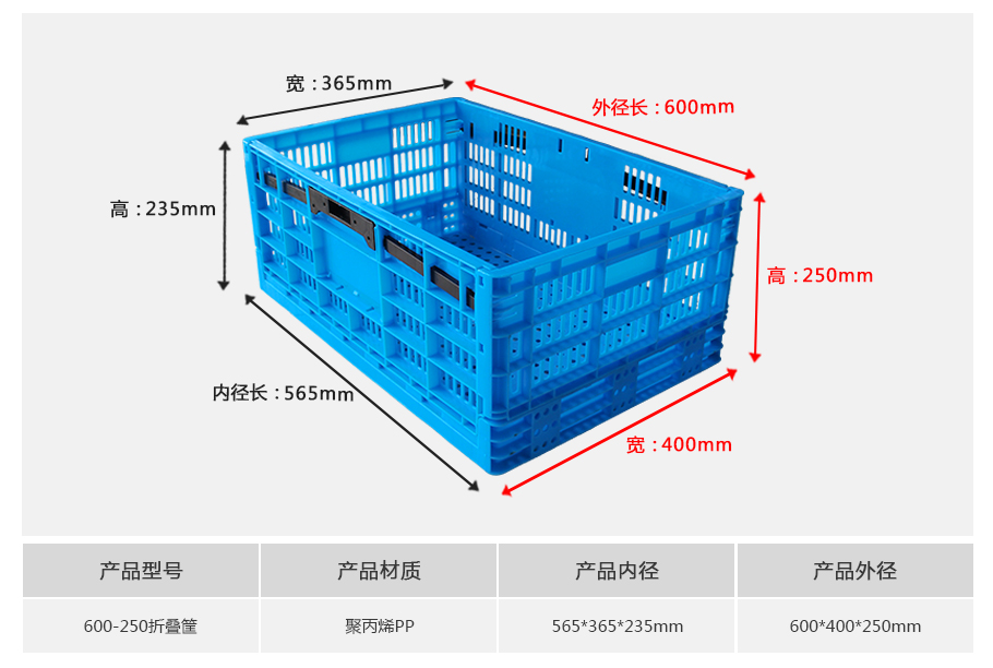 william威廉中文官网600-250塑料折叠周转筐 william威廉中文官网600-250塑料折叠周转筐