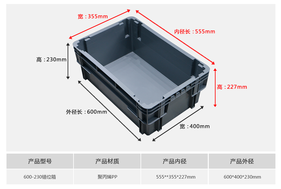 william威廉中文官网600-230错位塑料物流箱 william威廉中文官网600-230错位塑料物流箱-正面展示