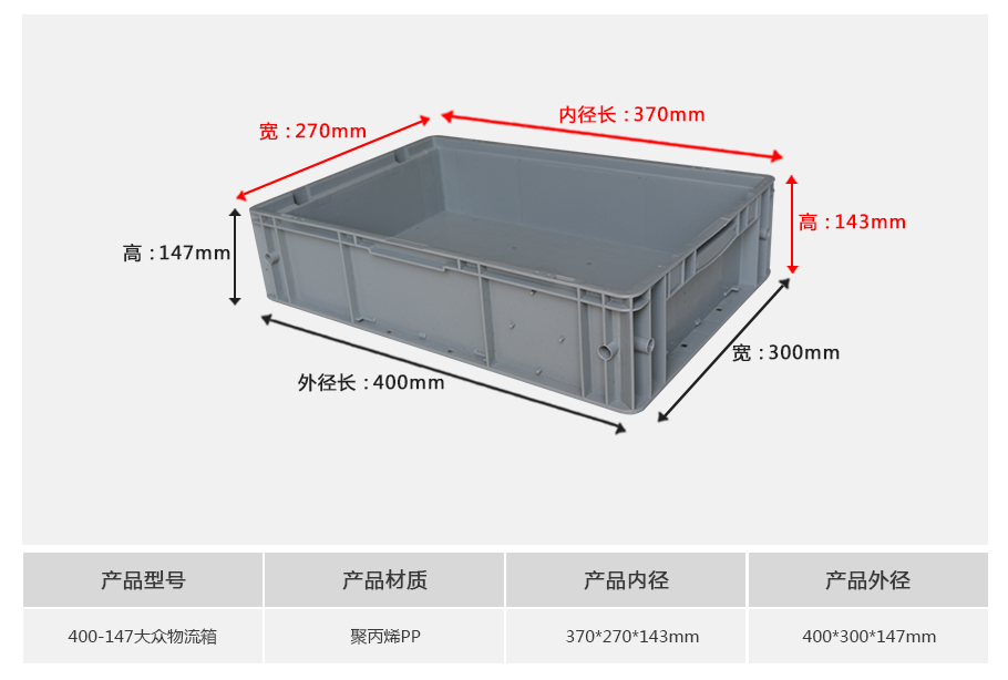 william威廉中文官网400-147塑料大众物流箱-正面展示