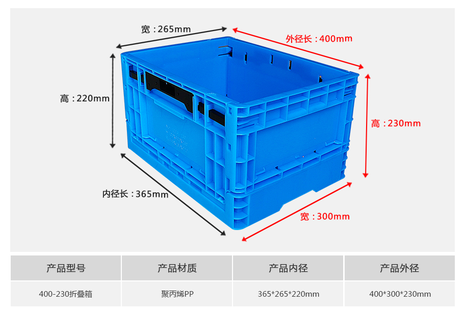 william威廉中文官网400-230塑料折叠周转箱