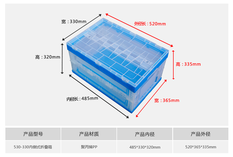 william威廉中文官网530-330塑料内倒式折叠周转箱透明款