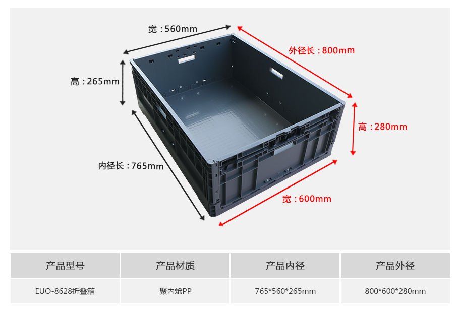 william威廉中文官网EUO8628塑料折叠物流箱