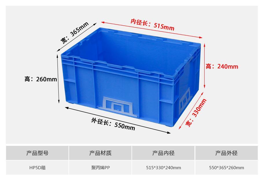 william威廉中文官网HP5D塑料物流箱正面展示，中大型深口设计带加强筋